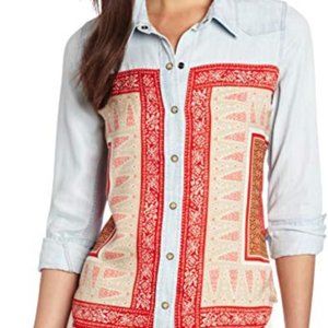 Lucky Brand Dixie Scarf-Print Chambray Shirt